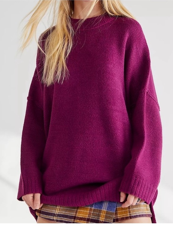 Free People Sweaters - Free People Peaches Slouchy Oversized XS Tunic Sweater Chunky Knit Crewneck Plum